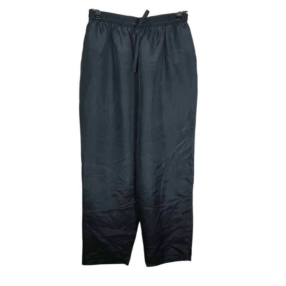 Vintage Black 100% Silk Lined Straight‎ Leg Pants Elastic Waist Small RN 90769